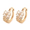 Brass Micro Pave Clear Cubic Zirconia Hoop Earrings, Leaf, Light Gold, 22x11mm