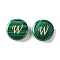 Synthetic Malachite Beads, with Golden Tone Brass Slices, Flat Round with Letter, Letter W, 15x5mm, Hole: 1.4mm