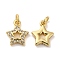 Brass Micro Pave Cubic Zirconia Pendants, Cadmium Free & Lead Free, Long-Lasting Plated, with Jump Ring, Star, Real 18K Gold Plated, 10.5x9x2mm, Hole: 2.4mm