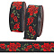 6.8M Flat Ethnic Style Polyester Jacquard Flower Ribbon, for Clothing Sewing, Red, 1-1/4 inch(33mm), about 7.44 Yards(6.8m)/Roll