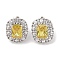 Brass Pave Cubic Zirconia Rectangle Stud Earrings for Women, Platinum, Yellow, 15x13mm