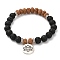 Yoga Theme Lava Rock Bodhi Wood Beads Stretch Charm Bracelets, with Tibetan Style Alloy Findings, Lotus, 50mm, about 22pcs/strand