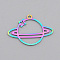 Ion Plating(IP) 201 Stainless Steel Pendants, Laser Cut, Planet, Rainbow Color, 17x25x1mm, Hole: 1.5mm