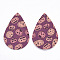 Halloween Theme, PU Leather Big Pendants, Double Sided, Teardrop, Purple, 56x37x2mm, Hole: 1.8mm