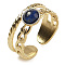 Natural Lapis Lazuli Finger Rings, 304 Stainless Steel Open Cuff Rings, Real 18K Gold Plated, 8.5mm, Adjustable