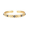 Real 18K Gold Plated Brass Open Cuff Bangle with Enamel Evil Eye for Women BJEW-Q023-014-3