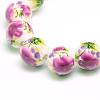 Handmade Flower Printed Porcelain Ceramic Beads Strands PORC-M007-10mm-17-2