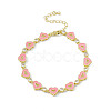 Pink Enamel Heart & Cubic Zirconia Link Chain Bracelet BJEW-P288-14G-1