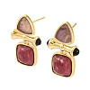 Ion Plating(IP) Natural Amethyst and Natural Rhodonite Stud Earring Findings EJEW-U014-01C-1