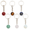 DELORIGIN 6Pcs 6 Styles Round Natural & Synthetic Gemstone Pendant Keychain KEYC-DR0001-02-1