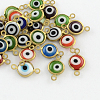 Evil Eye Handmade Lampwork Links connectors with Golden Tone Brass Findings X-LAMP-R117-03-1