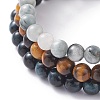 Round Natural Tiger Eye & Hawk's Eye Beads Stretch Bracelets Set BJEW-JB07151-5