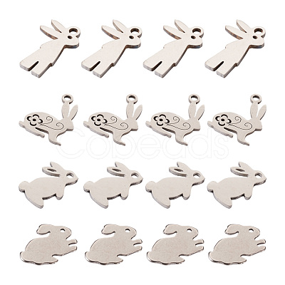 32Pcs 4 Styles 304 Stainless Steel Bunny Pendants STAS-TA0002-13P-1