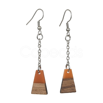 Two Tone Resin & Wood Trapezoid Dangle Earrings EJEW-JE05569-1