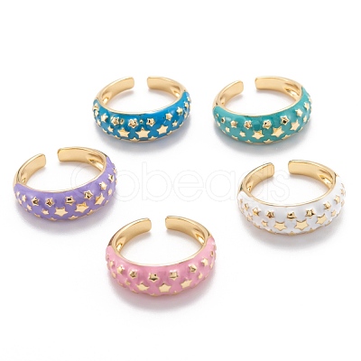 Brass Enamel Cuff Rings RJEW-I077-14G-1