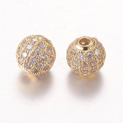 Brass Cubic Zirconia Beads ZIRC-F001-02G-1