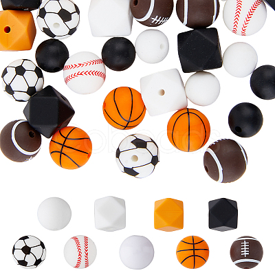 HOBBIESAY 36Pcs 9 Style All Kinds of Sports Balls Silicone Beads SIL-HY0001-03-1