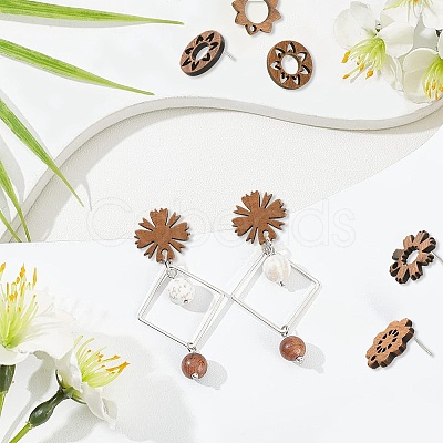 22Pcs 11 Styles Walnut Wood Stud Earring Findings MAK-CJ0001-17-1