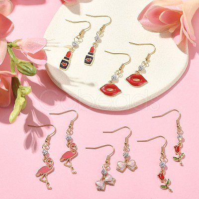 Alloy Enamel & Polymer Clay Rhinestone Beaded Dangle Earrings EJEW-JE05355-1