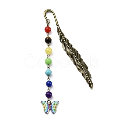 Butterfly Alloy Enamel Pendant Bookmark with Chakra Gemstone Bead AJEW-JK00253-1