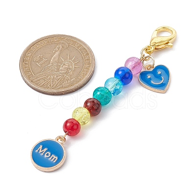 Mother's Day Flat Round with Word Mom & Heart Alloy Enamel Pendant Decorations HJEW-JM01510-05-1