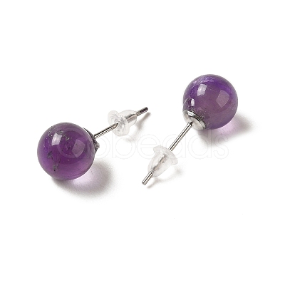 Natural Amethyst Stud Earrings G-B075-02P-04-1