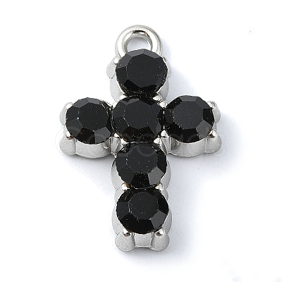 Rack Plating Alloy with Black Rhinestone Pendants FIND-Z051-04P-03-1