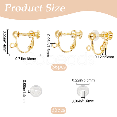 SOFPLATE 36Pcs Brass Screw On Clip-on Earring Findings KK-SP0001-18G-1