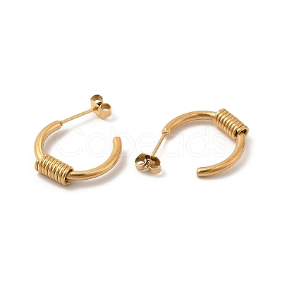 PVD Vacuum Plating 304 Stainless Steel Wire Wrapped Half Hoop Earrings for Women EJEW-P219-09G-1