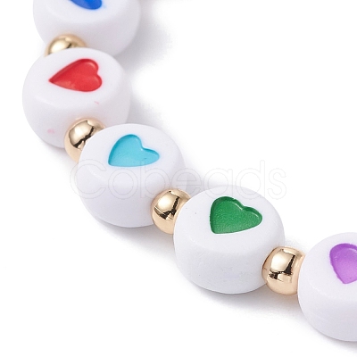 Heart Pattern Flat Round Acrylic Beads Stretch Bracelet for Kid BJEW-JB07215-1