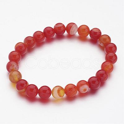 Natural Striped Agate/Banded Agate Beaded Stretch Bracelets BJEW-JB02564-1