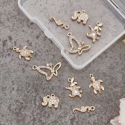 CHGCRAFT 10Pcs 5 Style Rack Plating Brass Micro Pave Clear Cubic Zirconia Pendants ZIRC-CA0001-16-1