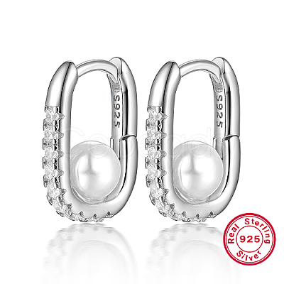 Anti-Tarnish Rhodium Plated 925 Sterling Silver Rhinestone Oval Hoop Earrings XF7711-2-1