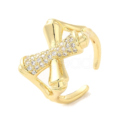 Cross Brass Micro Pave Clear Cubic Zirconia Cuff Rings for Women RJEW-G311-01A-G-1