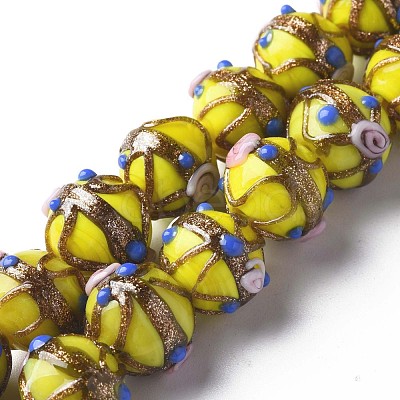 Handmade Gold Sand Lampwork Beads Strands LAMP-T017-05A-1