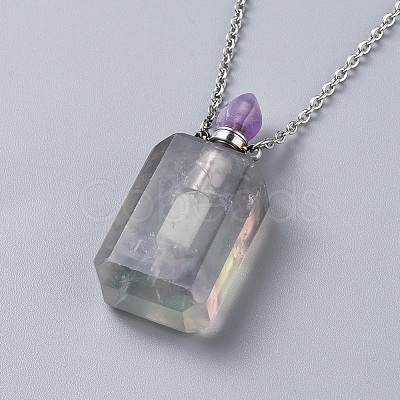 Natural Gemstone Perfume Bottle Pendant Necklaces NJEW-F251-08-1