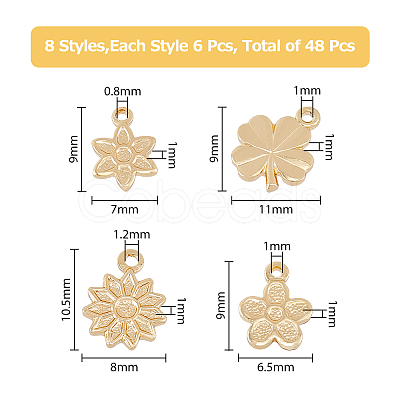 HOBBIESAY 48Pcs 8 Style Rack Plating Brass Charms KK-HY0001-48-1