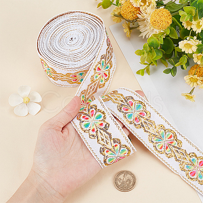 Flat Ethnic Style Embroidery Polyester Ribbons OCOR-WH0067-86C-1