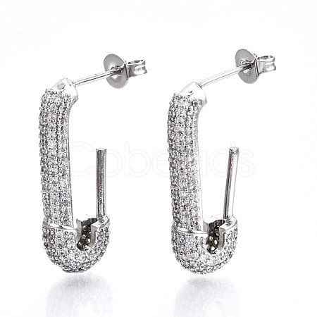 Brass Micro Pave Clear Cubic Zirconia Half Hoop Earrings EJEW-T046-19P-NF-1