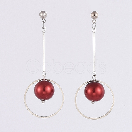 Glass Pearl Dangle Stud Earrings EJEW-JE03964-04-1
