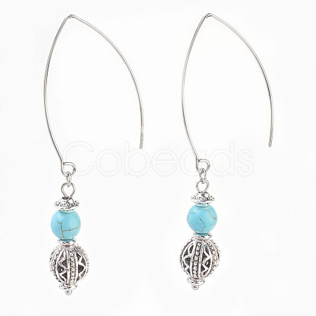 Synthetic Turquoise Beads Dangle Earrings EJEW-JE02811-01-1