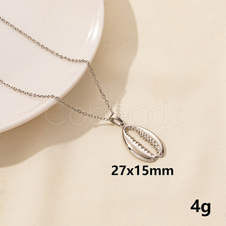 Stainless Steel Cowrie Shell Pendant Necklaces UW1912-5-1