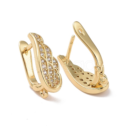 Rack Plating Brass Micro Pave Cubic Zirconia Hoop Earring Findings with Latch Back Closure ZIRC-C039-08G-1