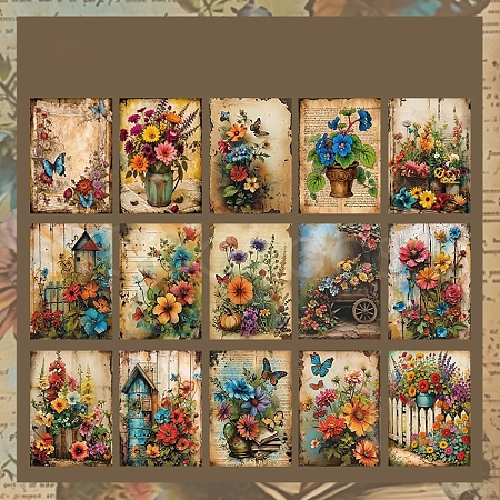 30Pcs 15 Styles Vintage Floral Scrapbook Paper Pads DIY-P083-A01-1