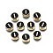 Alloy Enamel Beads, Cadmium Free & Lead Free, Light Gold, Flat Round with Alphabet, Black, Letter.I, 8x4mm, Hole: 1.5mm