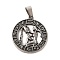 304 Stainless Steel Pendants, Flat Round with Twelve Constellations Charms, Antique Silver, Aquarius, 28x25x2mm, Hole: 7x5mm