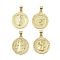 Flat Round Real 18K Gold Plated Rack Plating Brass Pendants, Long-Lasting Plated, Lead Free & Cadmium Free, Mixed Shapes, 20x17.5x2~3.5mm, Hole: 5x3.5mm