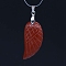 Natural Red Jasper Pendants, with Platinum Tone Brass Findings, Wing, 35x17mm