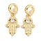 Brass Pave Clear Cubic Zirconia European Dangle Charms, Evil Eye Hamsa Hand Large Hole Pendants, Real 18K Gold Plated, 25mm, Hole: 5mm, Hamsa Hand: 17x11x2mm