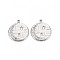 304 Stainless Steel Pendants, with Crystal Rhinestone, Flat Round with Star, Stainless Steel Color, 19x16.5x1.5mm, Hole: 1.6mm